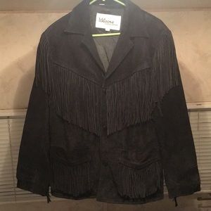 Black suede fringe jacket - authentic 80s vintage - Wilson’s Suede & Leather